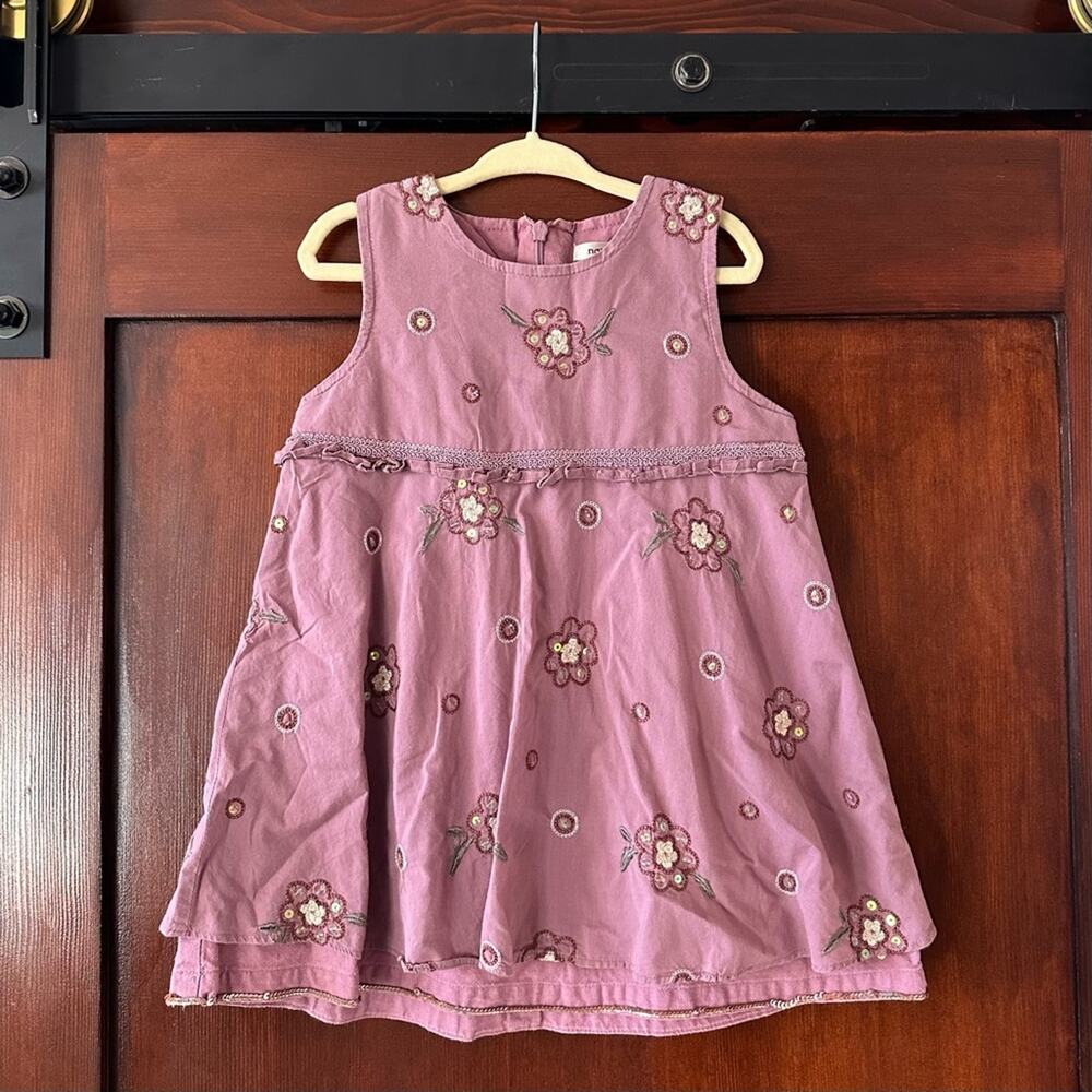 Name It Girls Mauve Embroidered Dress Size 18-24mo Boho Floral 100% Cotton
